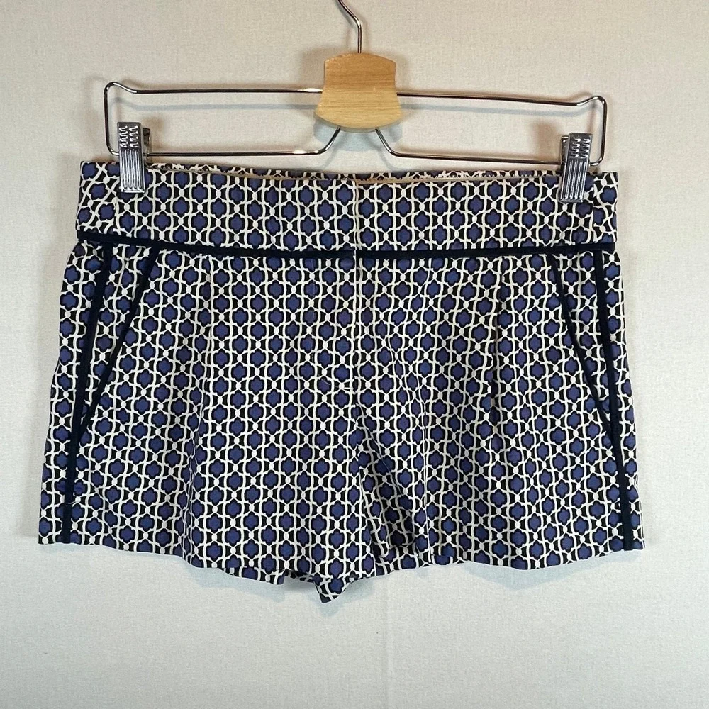 J. Crew Women's Geometric Tile Print Shorts Blue White Casual Summer - Size‎ 4
